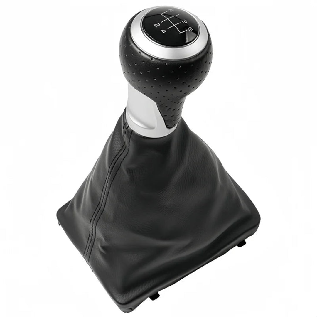 Pommeau de vitesse Audi A6 C6 noir détails gris, soufflet noir, boîte 5 vitesses