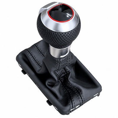 Pommeau de vitesse Audi Q2 boîte auto finition grise, cuir perforé et anneau rouge