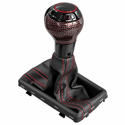 Pommeau de vitesse Audi RSQ3 noir brillant à motif carbone rouge, soufflet à coutures rouges
