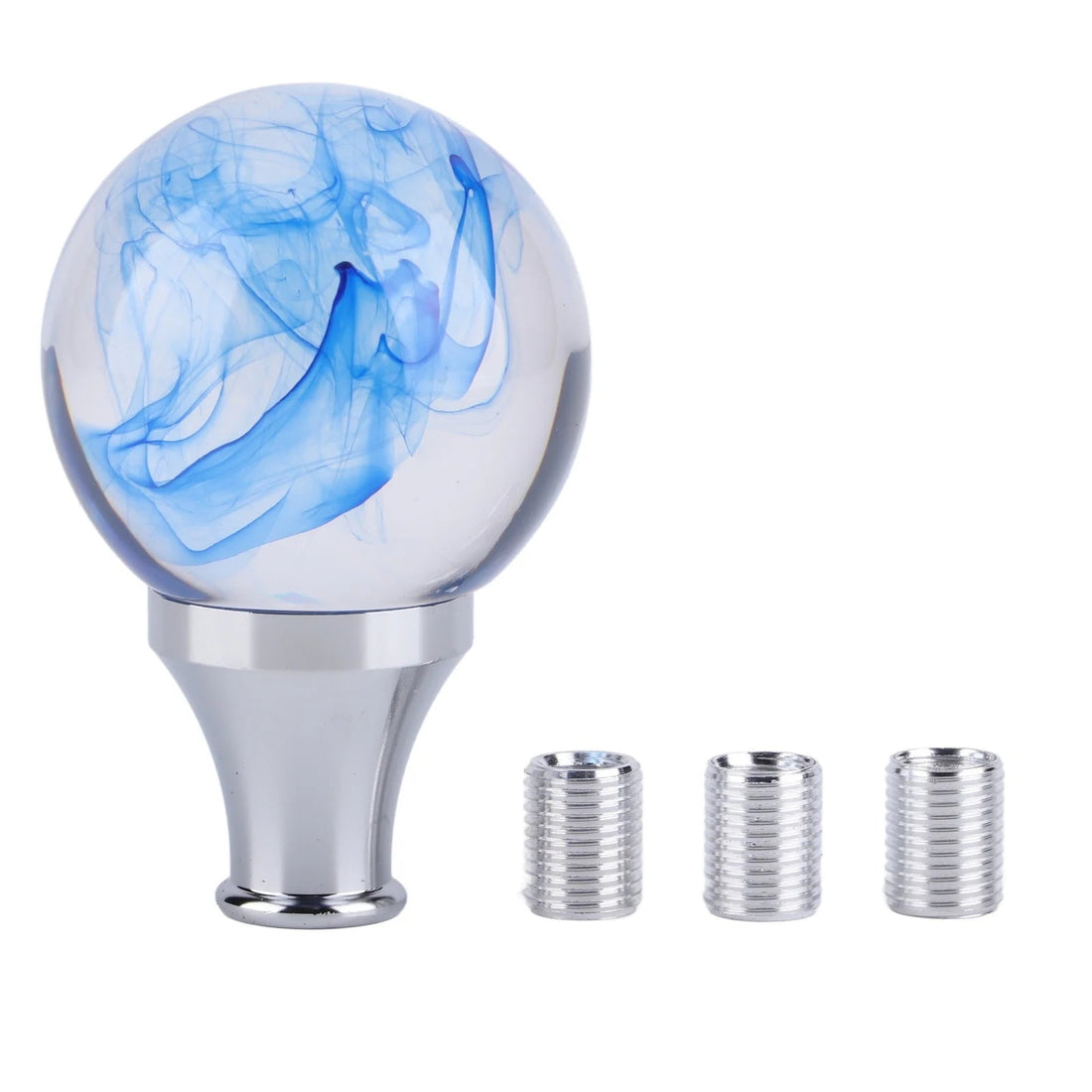 Pommeau boule en résine à effet fumée bleu avec ses adaptateurs