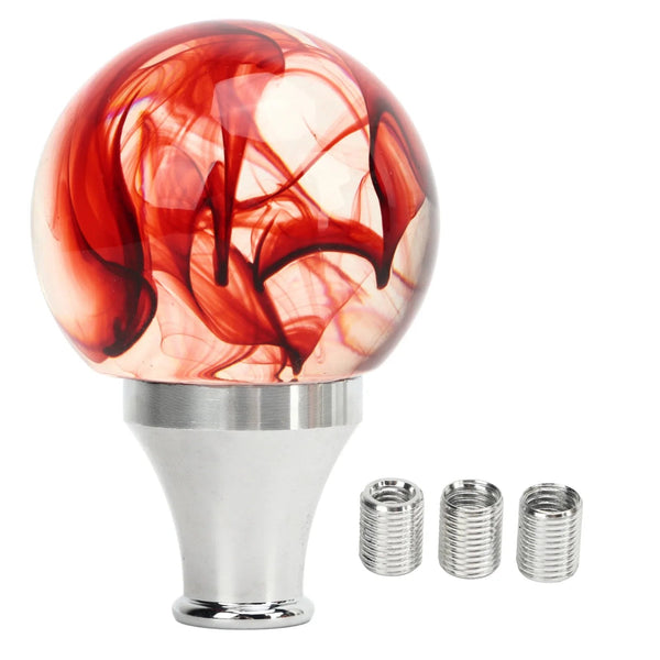 Pommeau de vitesse boule effet fumée rouge, pied chromé et 3 adaptateurs