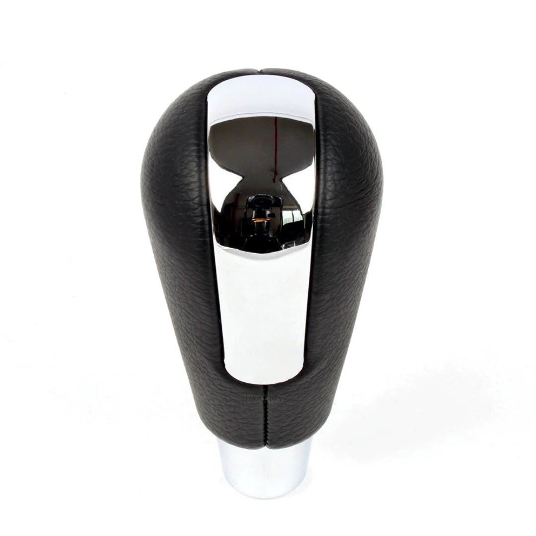 Pommeau de vitesse pour boîte automatique de Mazda Axela 3, cuir noir lisse et insert chromé