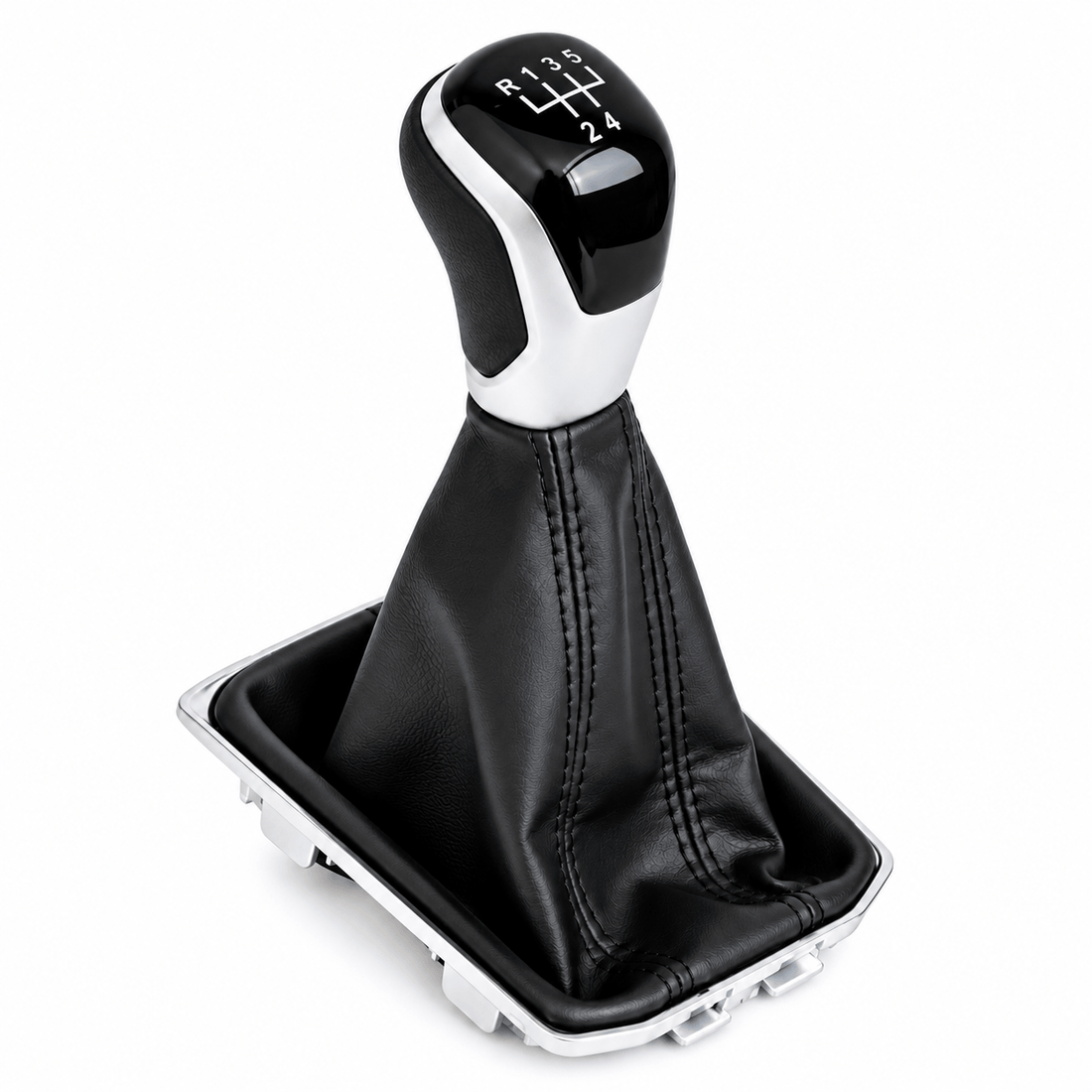 Pommeau de vitesse Polo 6 boîte 5 vitesses, dessus noir laqué et flancs gris argenté