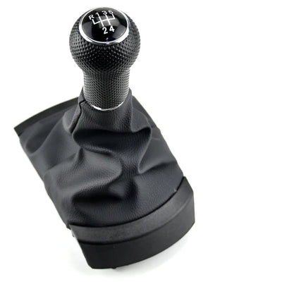 Pommeau de vitesse Seat Ibiza 6L pour boîte 5 vitesses, tête noire grainée, soufflet et embase compris
