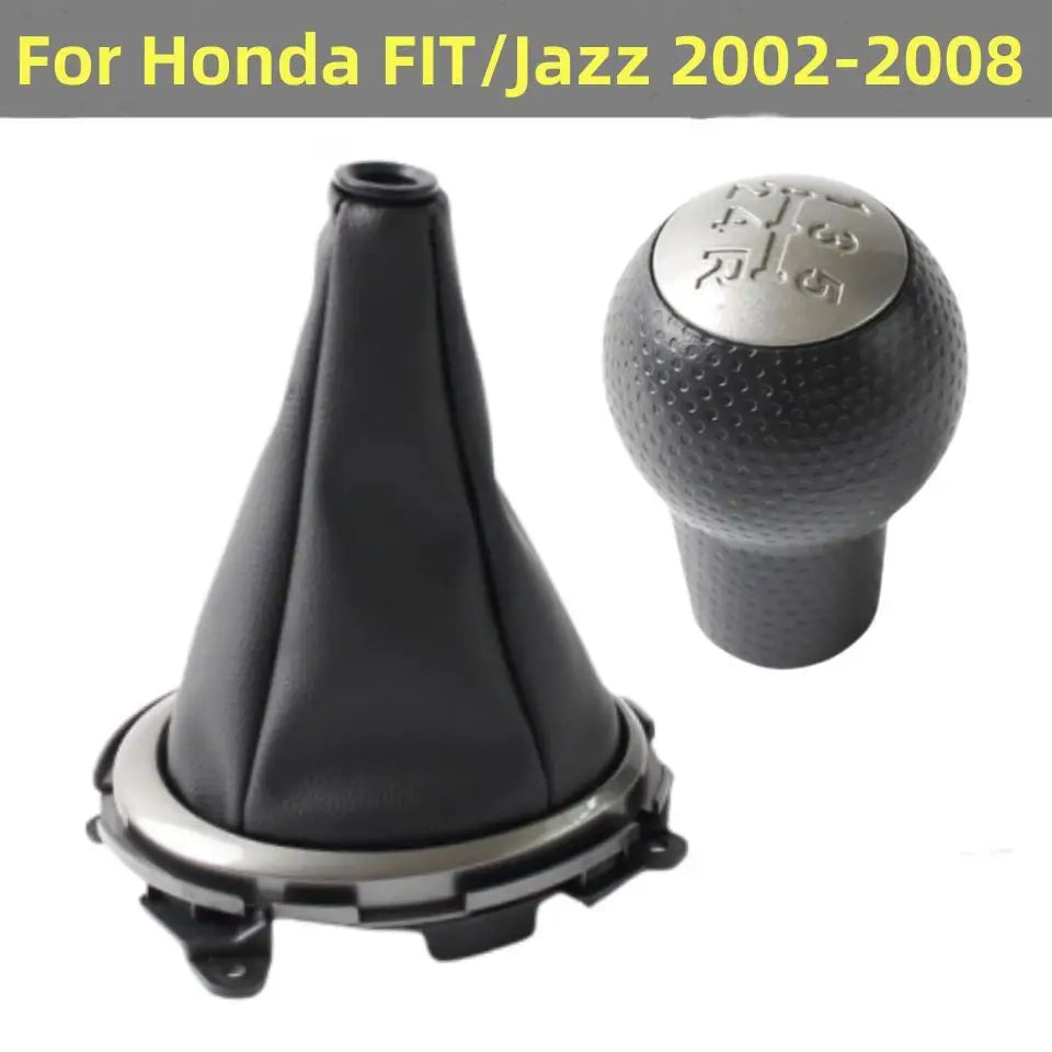 Ensemble pommeau et soufflet de levier de vitesse pour Honda Fit et Jazz de 2002 à 2008, soufflet noir avec cadre et pommeau grainé 5 rapports