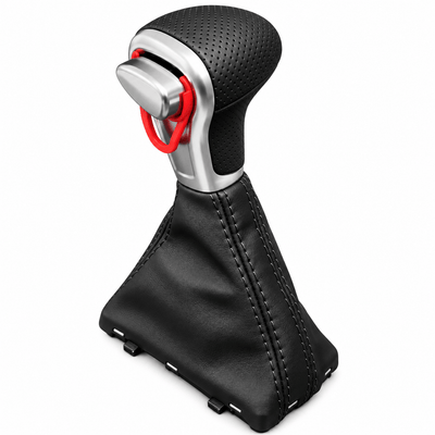 Pommeau levier de vitesse Audi Q5 automatique, cuir perforé et soufflet noir à coutures grises