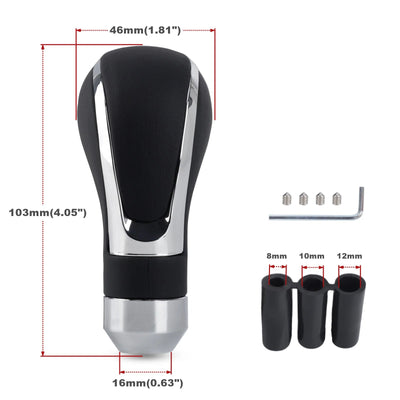 Dimensions du pommeau universel pour boîte automatique : 103 mm de haut, 46 mm de large, manchons de 8, 10 et 12 mm