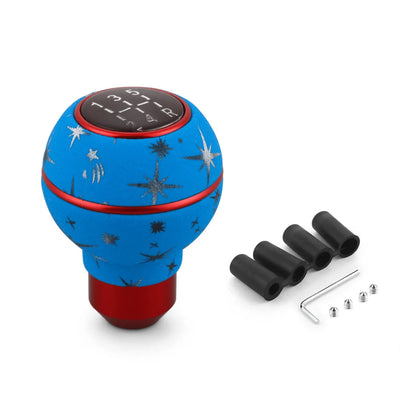 Pommeau de vitesse universel bleu avec bande rouge et étoiles pour levier de boîte manuelle 5 rapports
