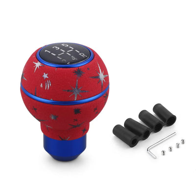Pommeau de vitesse universel rouge avec bande bleue et motif étoiles pour voiture à boîte manuelle 5 vitesses