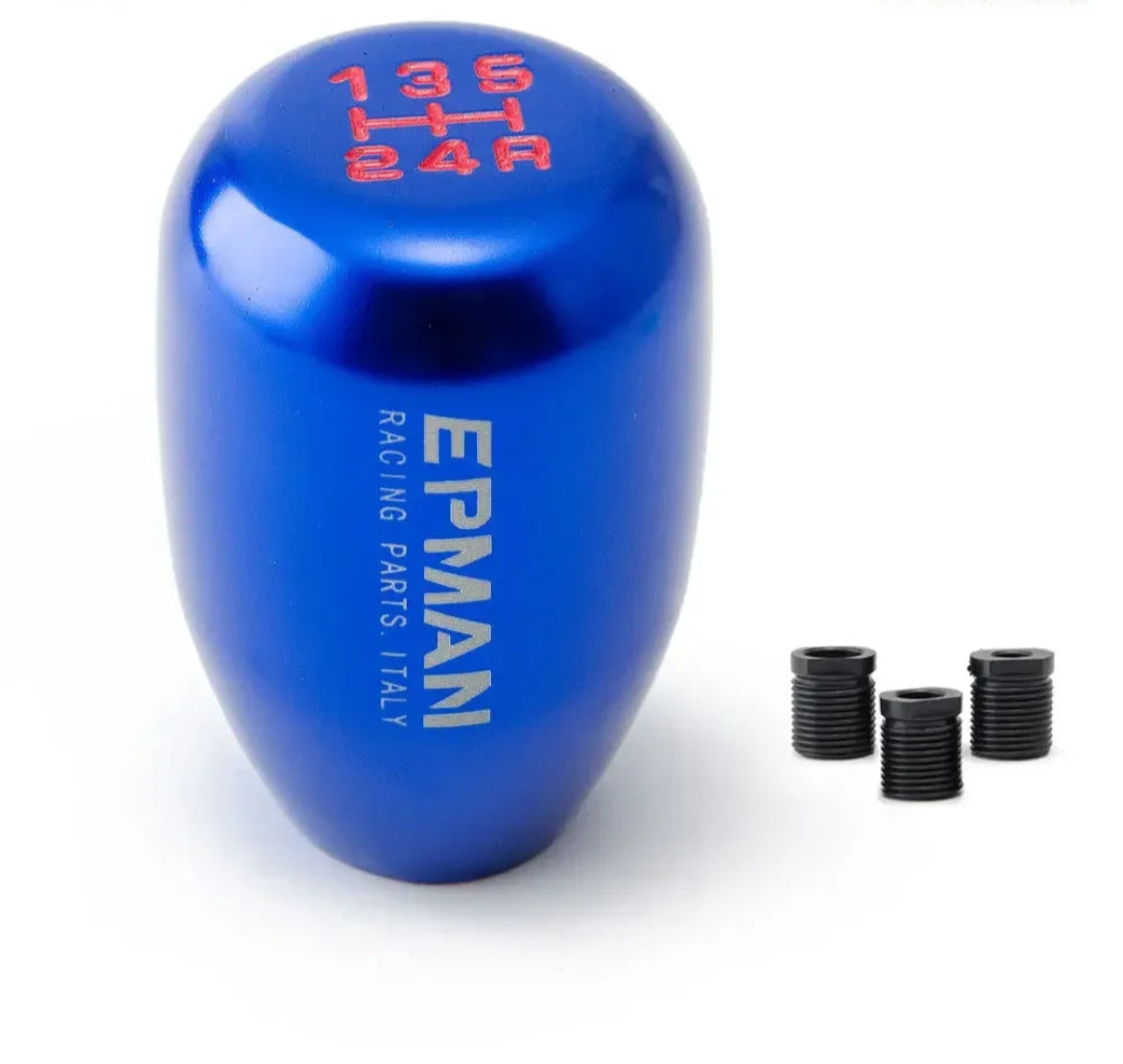 Pommeau de vitesse Epman tuning cylindrique bleu pour boîte 5 vitesses – 3 adaptateurs inclus