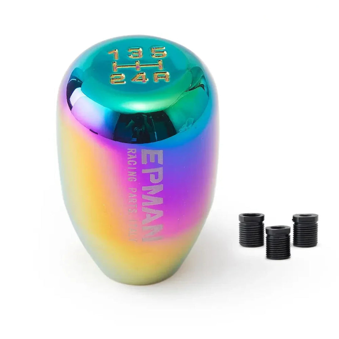 Pommeau de vitesse Epman tuning cylindrique neo chrome pour boîte 5 vitesses – 3 adaptateurs inclus