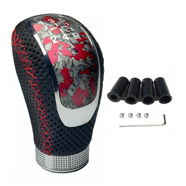 Pommeau de vitesse original boîte 5 rouge et noir avec motif militaire – 3 adaptateurs inclus