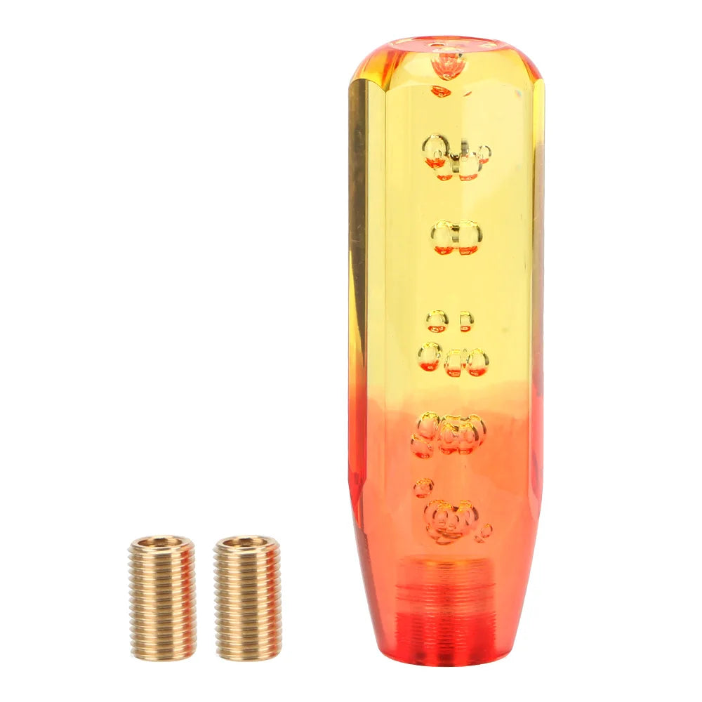 Pommeau de vitesse original jaune et rouge 15 cm translucide pour voiture boîte manuelle.