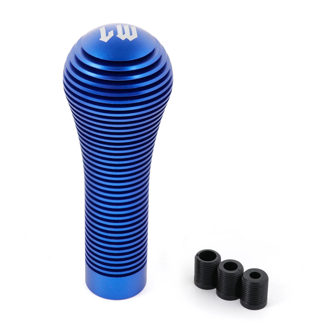 Pommeau de vitesse original LW bleu avec design cylindrique strié pour levier de vitesse