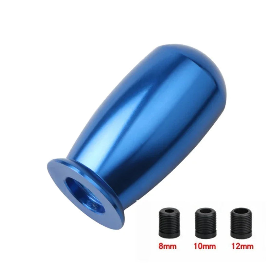 Pommeau de vitesse tuning en aluminium cylindrique bleu – 3 adaptateurs universels inclus