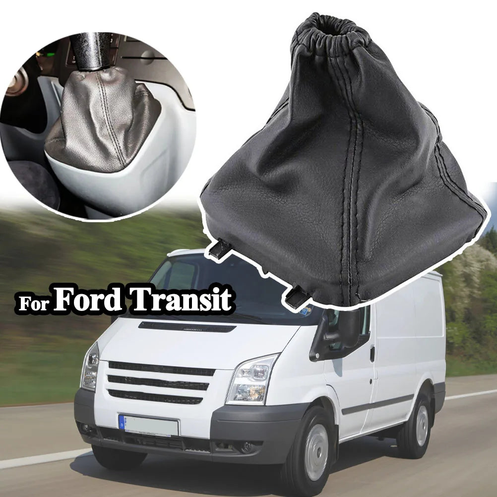 Soufflet de levier de vitesse pour Ford Transit en simili cuir noir, avec un aperçu monté dans l'utilitaire