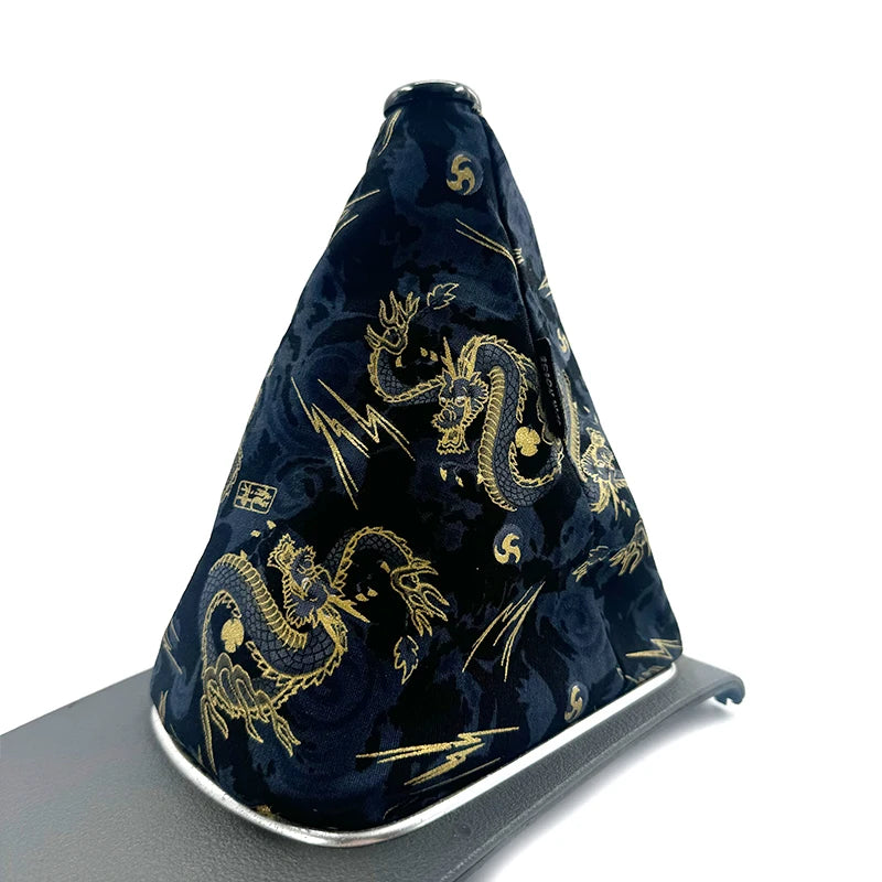 Soufflet de levier de vitesse JDM motif J, dragons dorés sur fond bleu nuit marbré