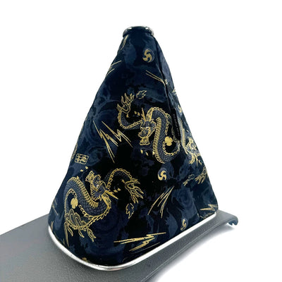 Soufflet de levier de vitesse JDM motif J, dragons dorés sur fond bleu nuit marbré