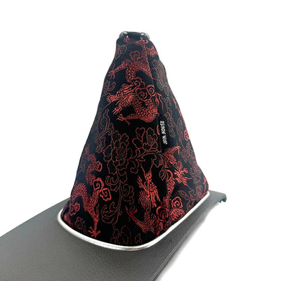 Soufflet de levier de vitesse JDM motif A, dragon et pivoines rouges sur fond noir