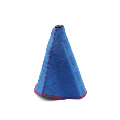 Soufflet de levier de vitesse universel Bride bleu au motif tissé, surpiqûre et bordure rouges