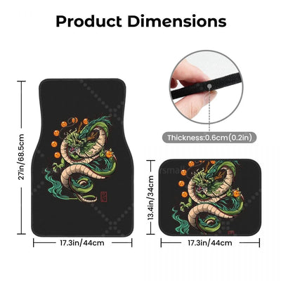 Mesures du jeu de tapis de sol voiture dragon vert, avant et arrière