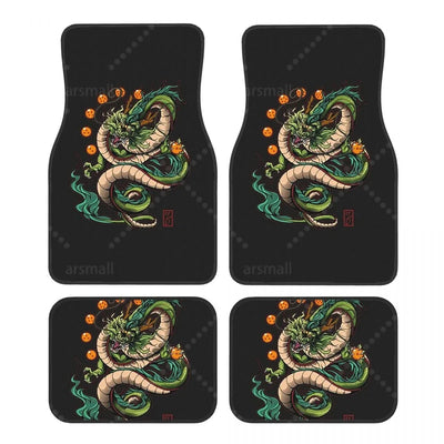 Tapis de sol voiture dragon vert sur fond noir, jeu de 4 pièces