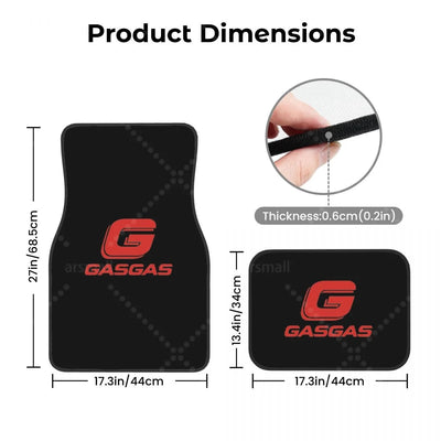 Cotes du tapis de sol voiture GASGAS : avant 68,5 x 44 cm, arrière 44 x 34 cm