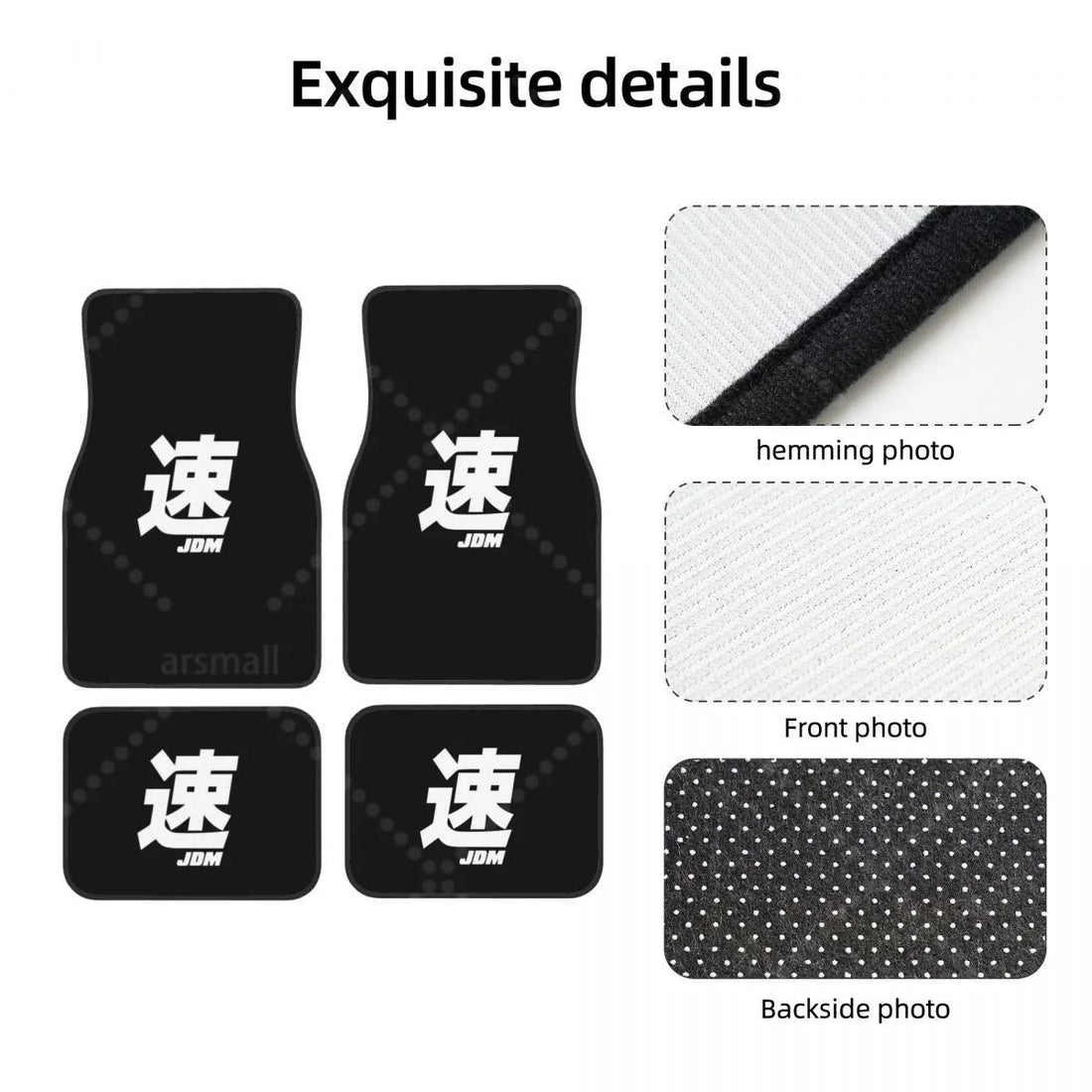 Zoom sur les finitions et le tissu du tapis de sol voiture JDM
