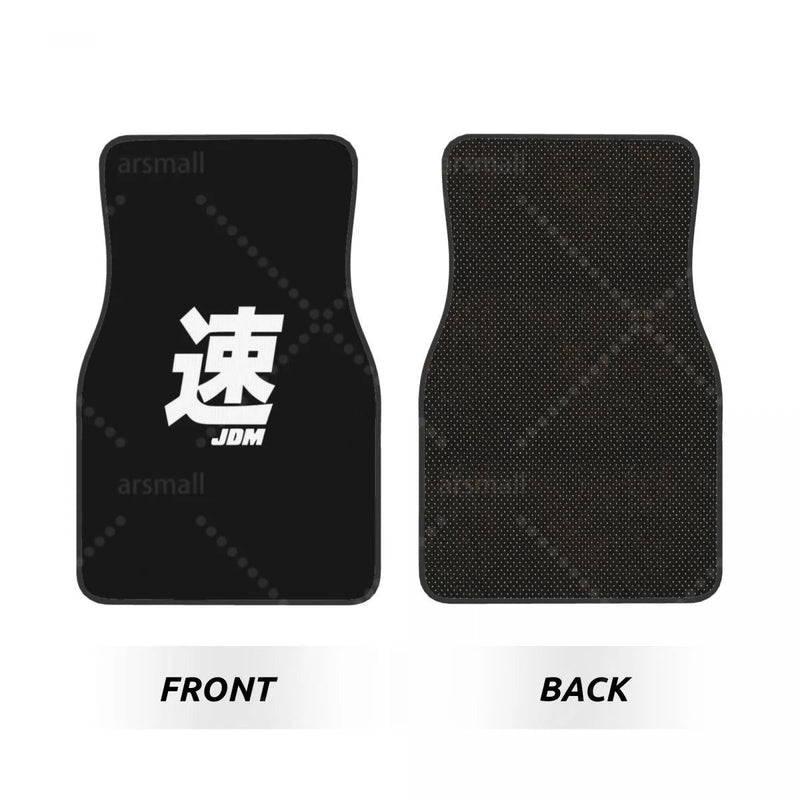Tapis de sol voiture JDM au kanji sur fond noir, jeu de 4 pièces