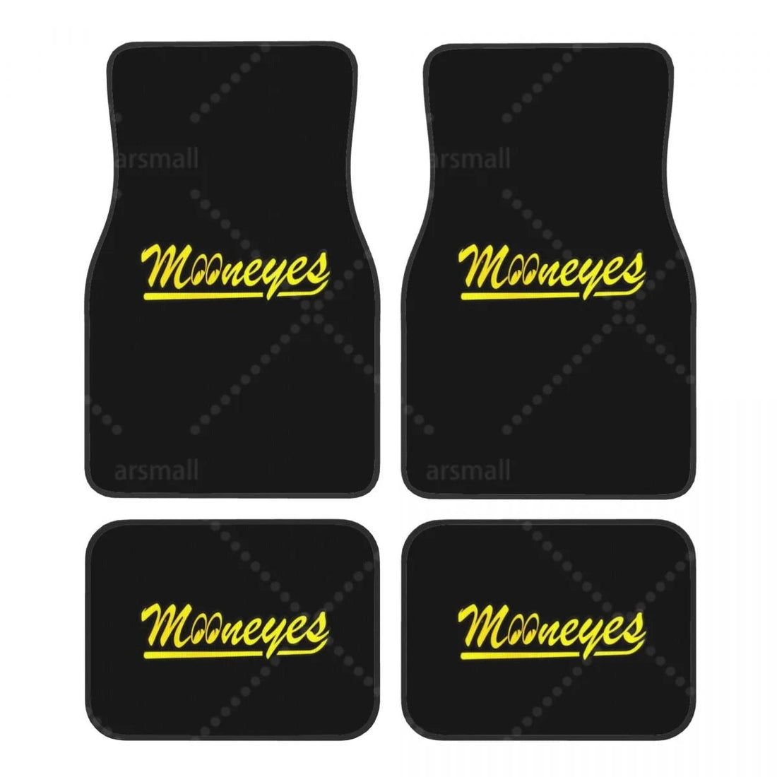Tapis de sol voiture Moon Eyes, déclinaison au lettrage jaune Mooneyes