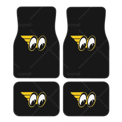 Tapis de sol voiture Moon Eyes, logo jaune sur fond noir, jeu de 4 pièces