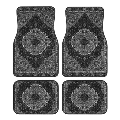 Tapis de sol voiture persan noir, déclinaison au médaillon argenté contrasté