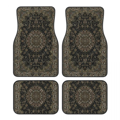 Tapis de sol voiture persan à médaillon beige et olive sur fond noir
