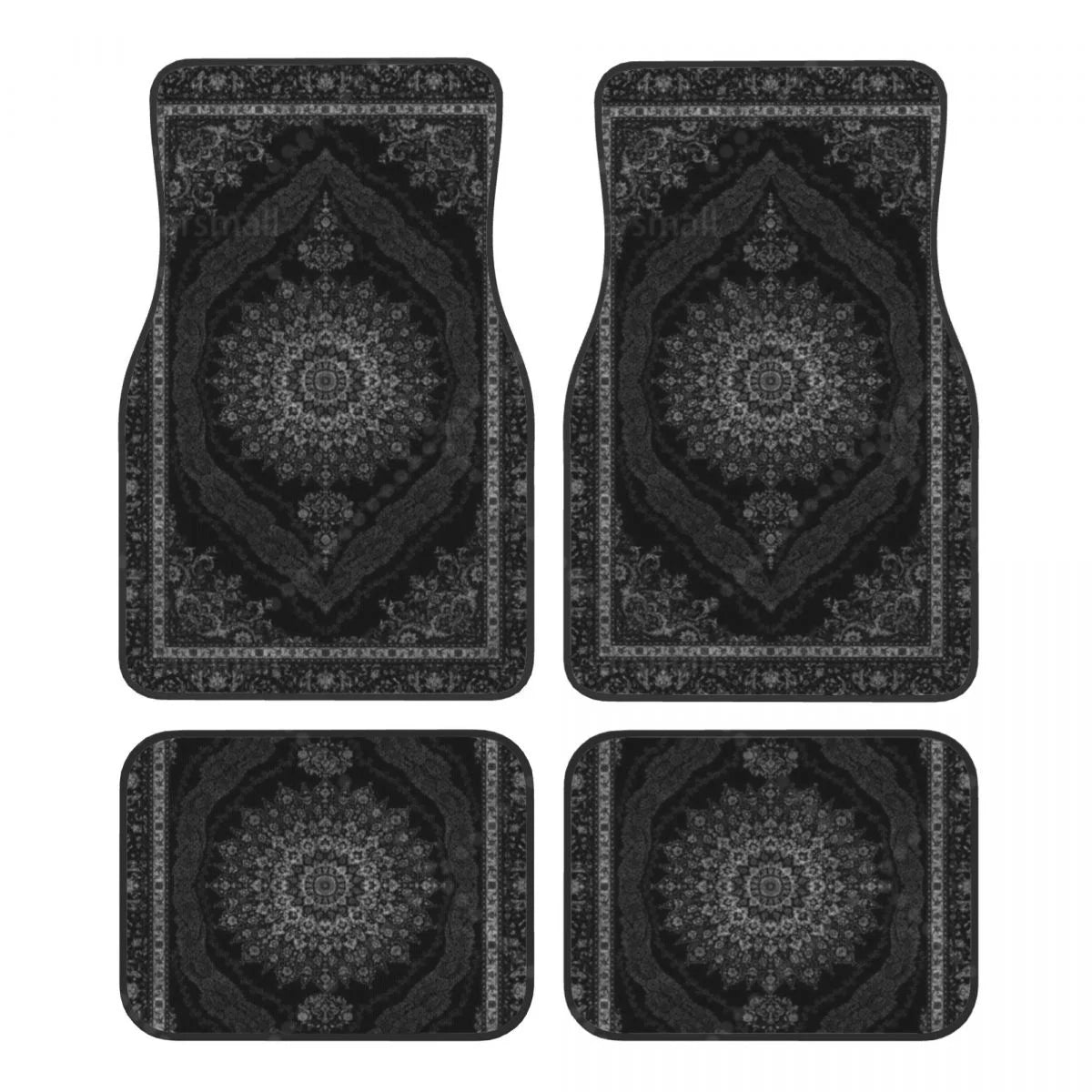 Tapis de sol voiture persan noir et argent, jeu de 4 pièces