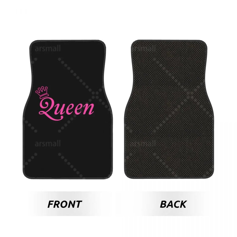Tapis de sol voiture Queen, lettrage rose fuchsia sur fond noir, jeu de 4 pièces