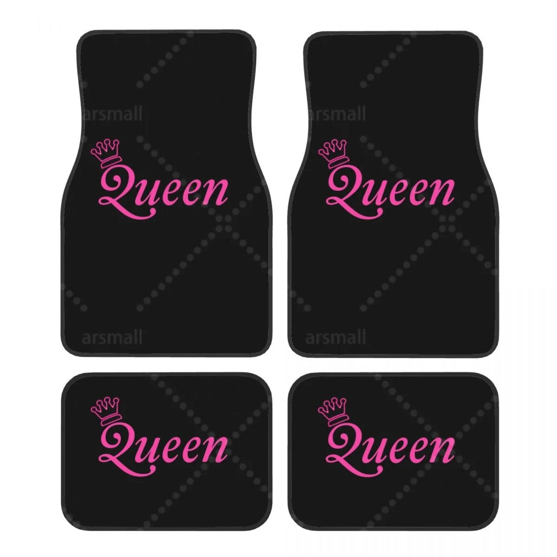 Tapis de sol voiture Queen, lettrage rose fuchsia sur fond noir, jeu de 4 pièces