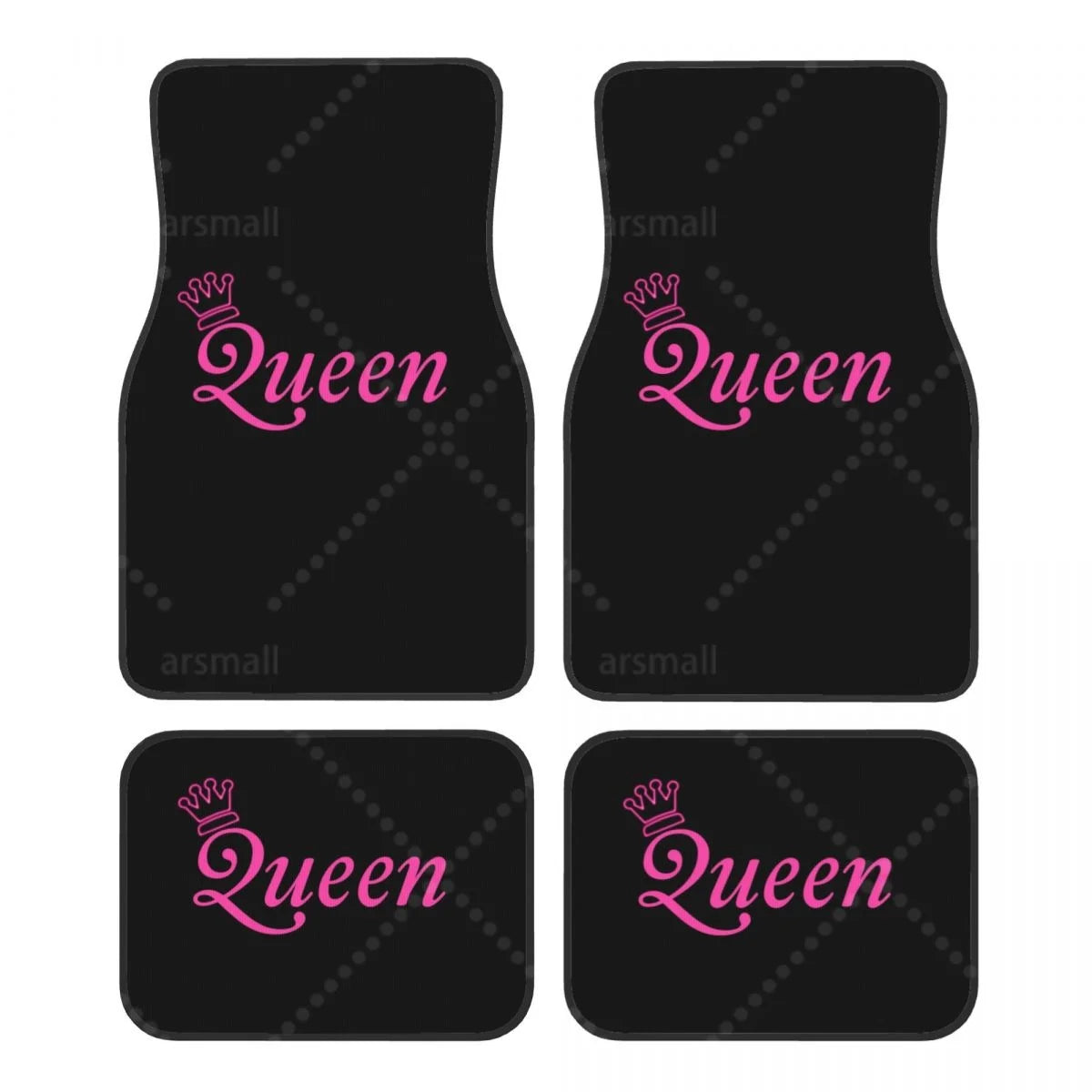 Tapis de sol voiture Queen, lettrage rose fuchsia sur fond noir, jeu de 4 pièces