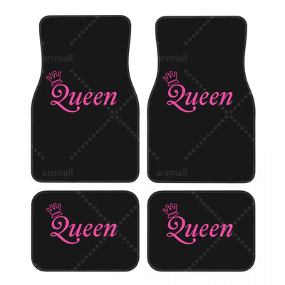 Tapis de sol voiture Queen, lettrage rose fuchsia sur fond noir, jeu de 4 pièces