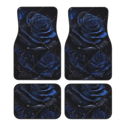 Tapis de sol voiture à roses bleu nuit perlées de gouttes d'eau