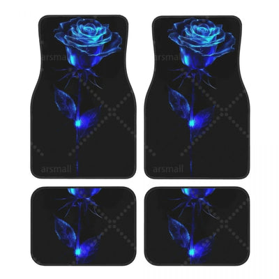 Tapis de sol voiture à rose bleu électrique lumineuse sur fond noir