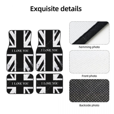 Détails de finition et surpiqûre du tapis de sol voiture Union Jack