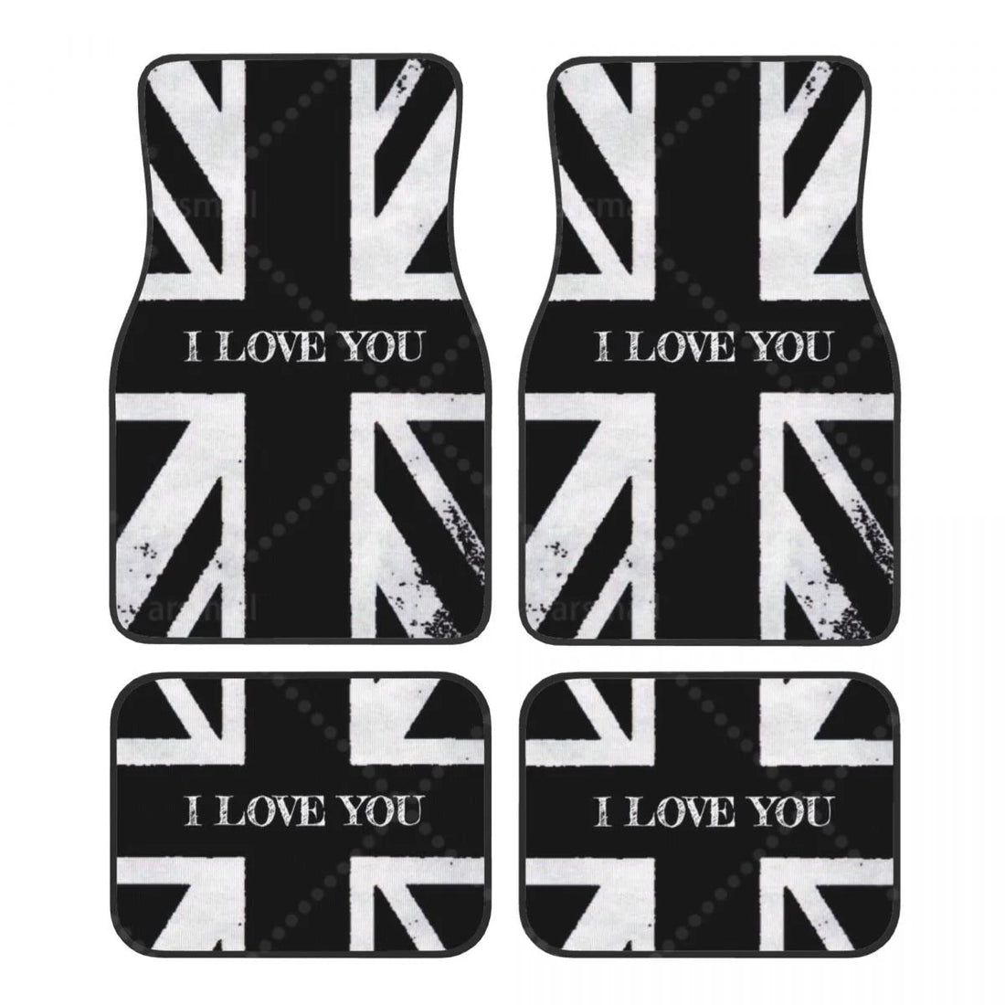 Tapis de sol voiture Union Jack noir et blanc vu de dessus