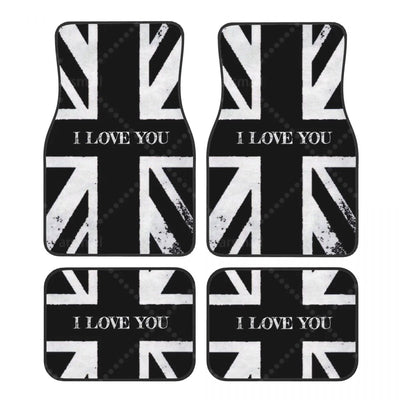 Tapis de sol voiture Union Jack noir et blanc vu de dessus