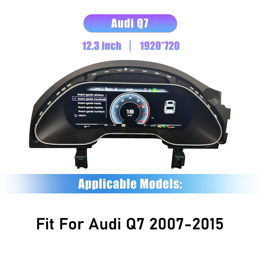 Virtual cockpit Audi Q7 2007-2015 : écran 12,3 pouces vu de face