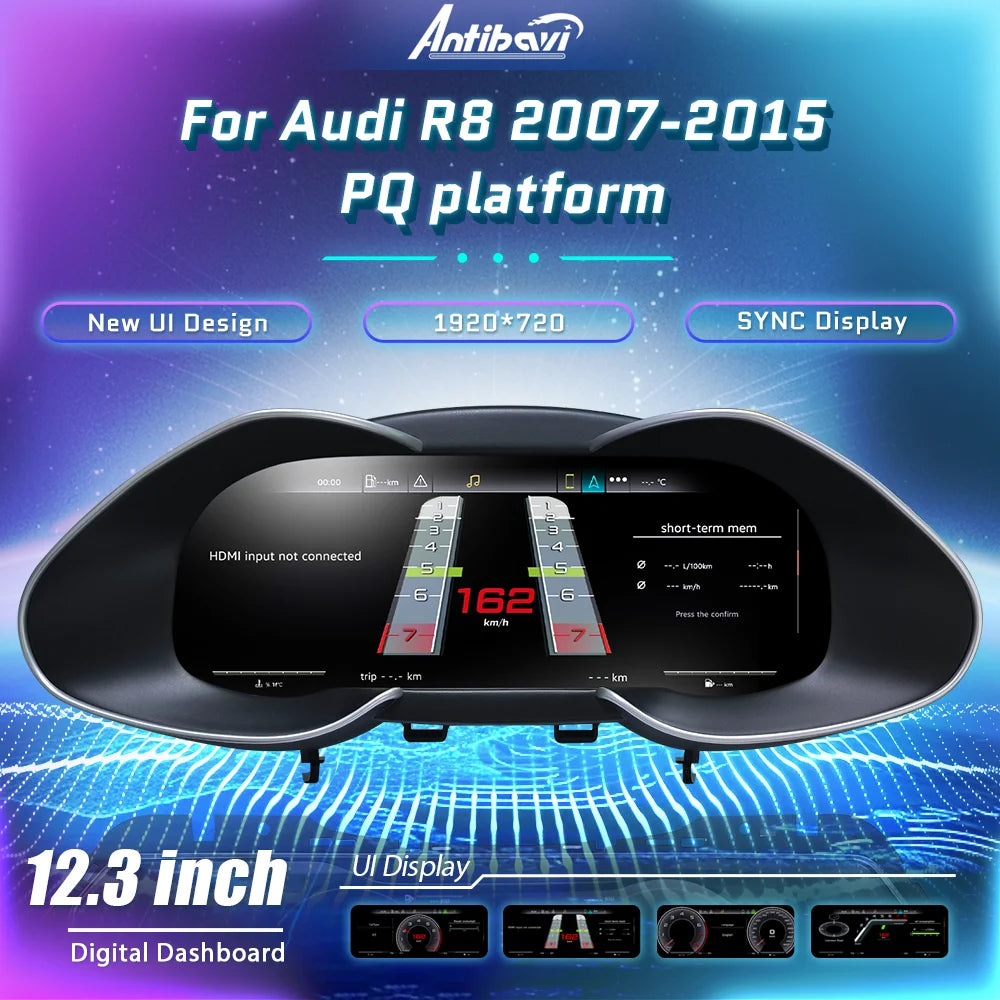 Fonction de synchronisation HDMI du virtual cockpit Audi R8 : caméra de recul, vue 360°, DVR ou CarPlay