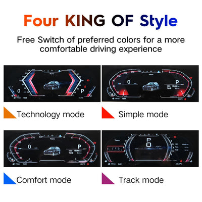 Les quatre modes d'affichage du virtual cockpit BMW série 3 : Technology, Simple, Comfort et Track