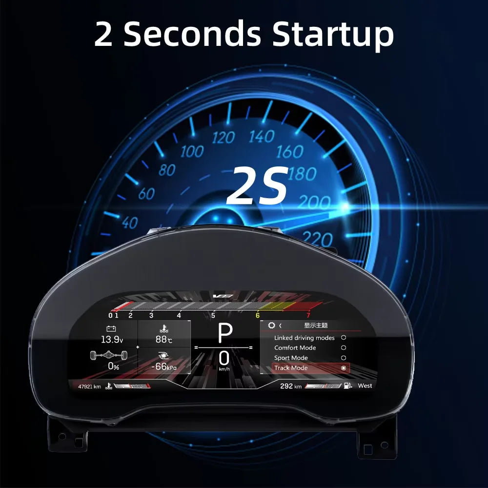 Démarrage en deux secondes du compteur digital Cadillac, avec le menu de sélection des modes de conduite