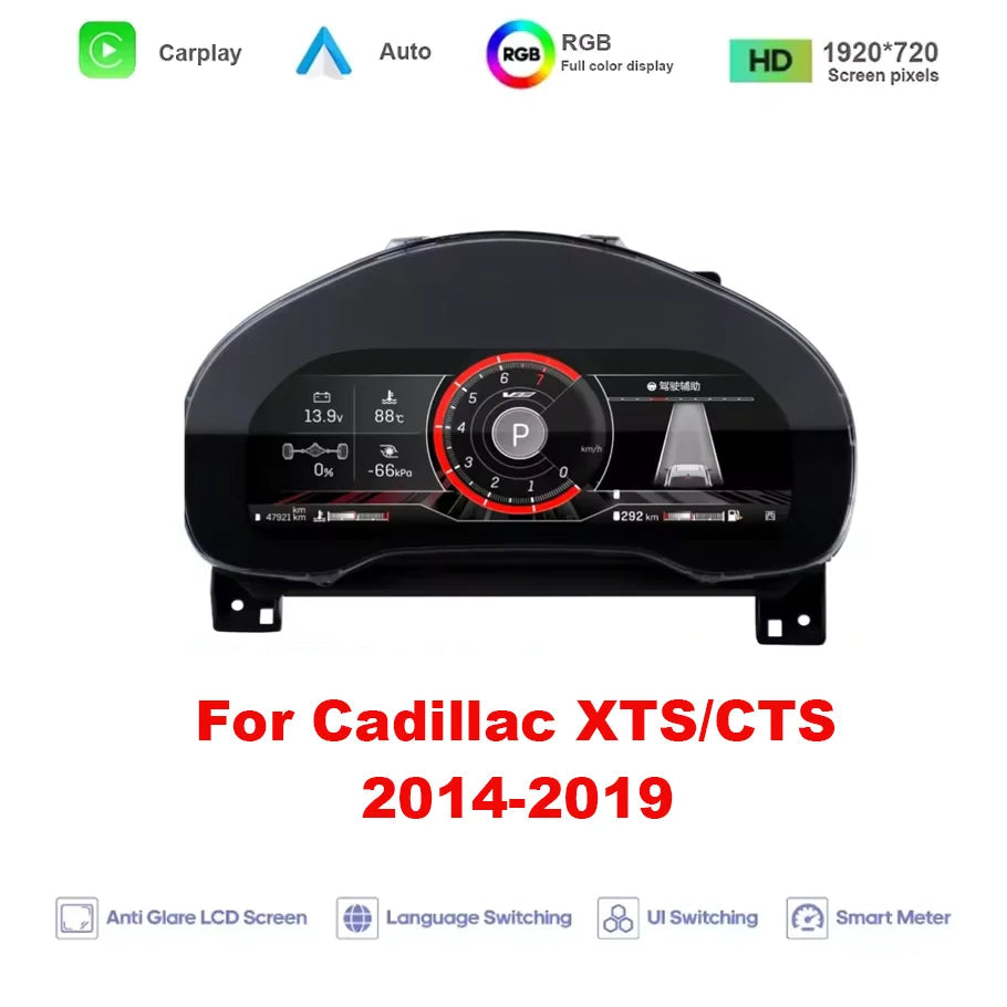 Virtual cockpit Cadillac XTS et CTS 2014-2019, dalle QLED 1920 x 720 avec CarPlay et Android Auto intégrés