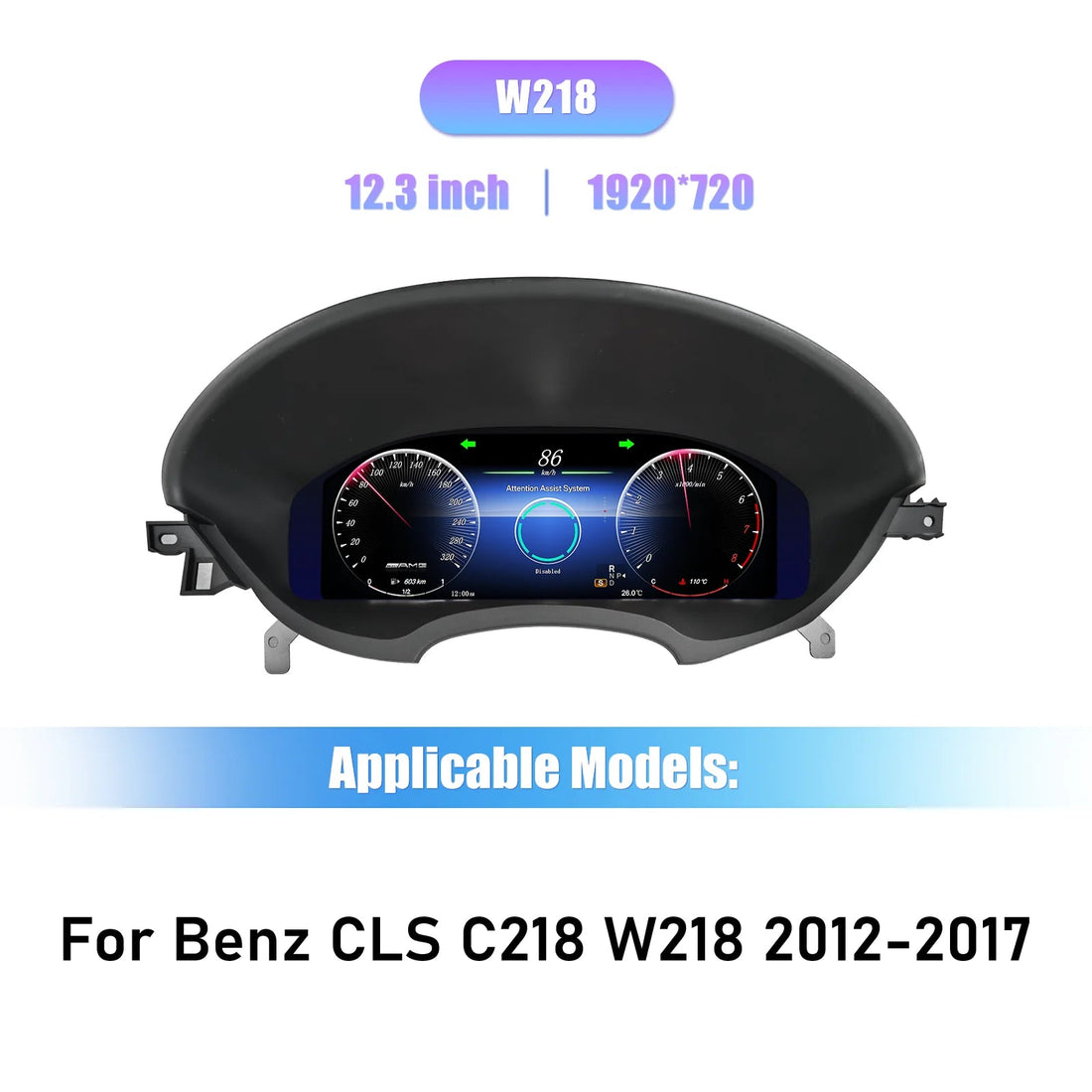 Virtual cockpit Mercedes CLS C218 W218 2012-2017, dalle 12,3 pouces 1920 x 720 avec deux cadrans et zone centrale