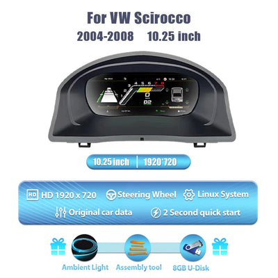 Virtual cockpit VW Scirocco 2004-2008 : écran 10,25 pouces vu de face